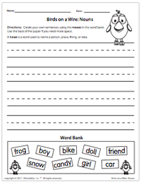 Birds on a Wire: Nouns Worksheet