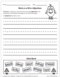 Birds on a Wire: Adjectives Worksheet